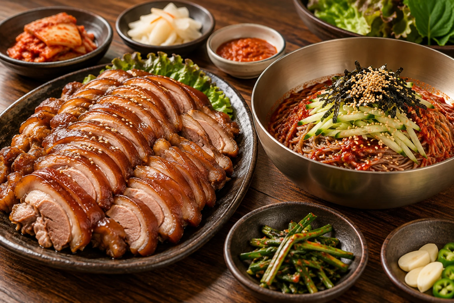 Jokbal + Makguksu — cooked and ready to enjoy together
