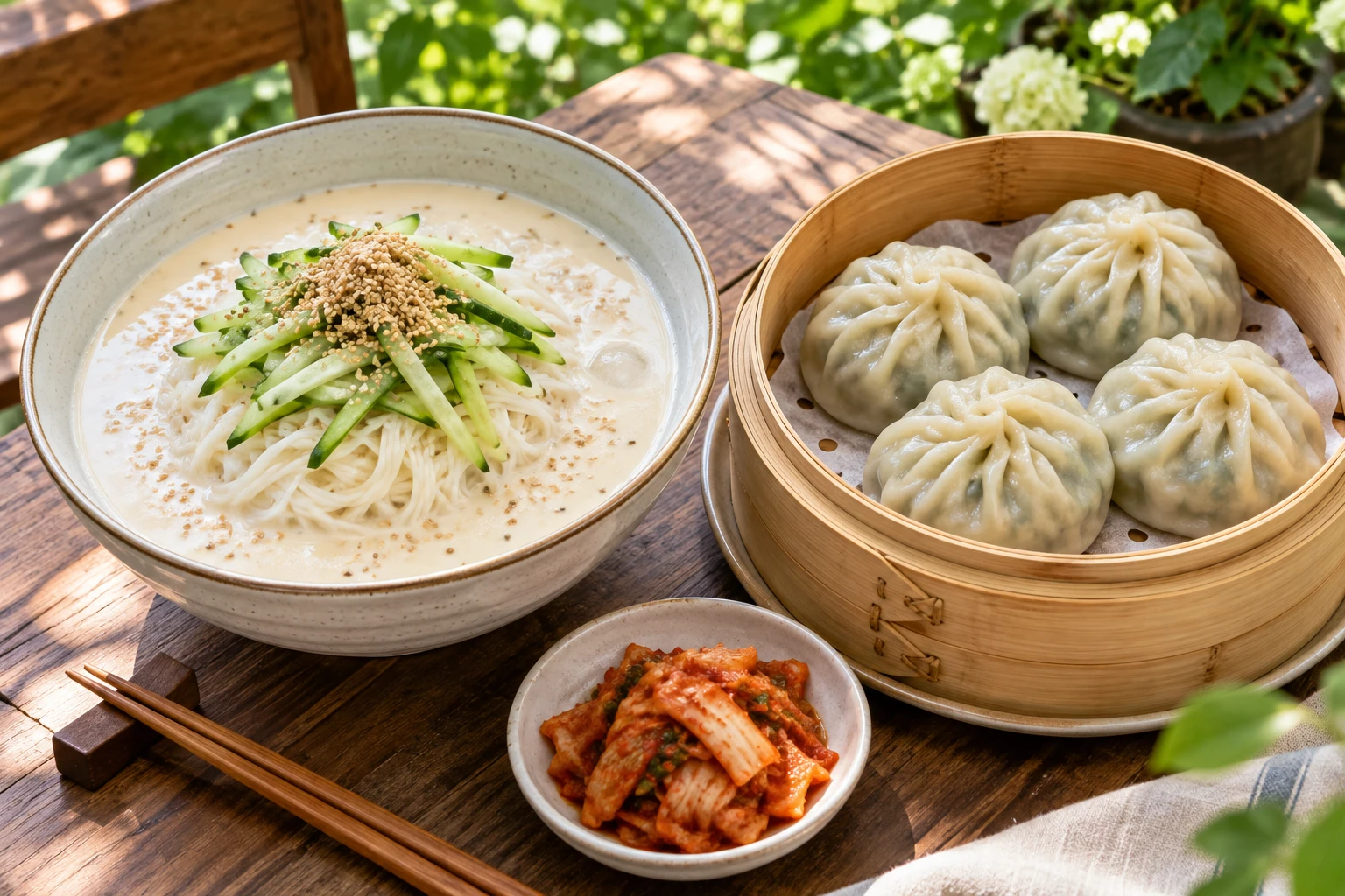 Kongguksu + Large Mandu — cooked and ready to enjoy together