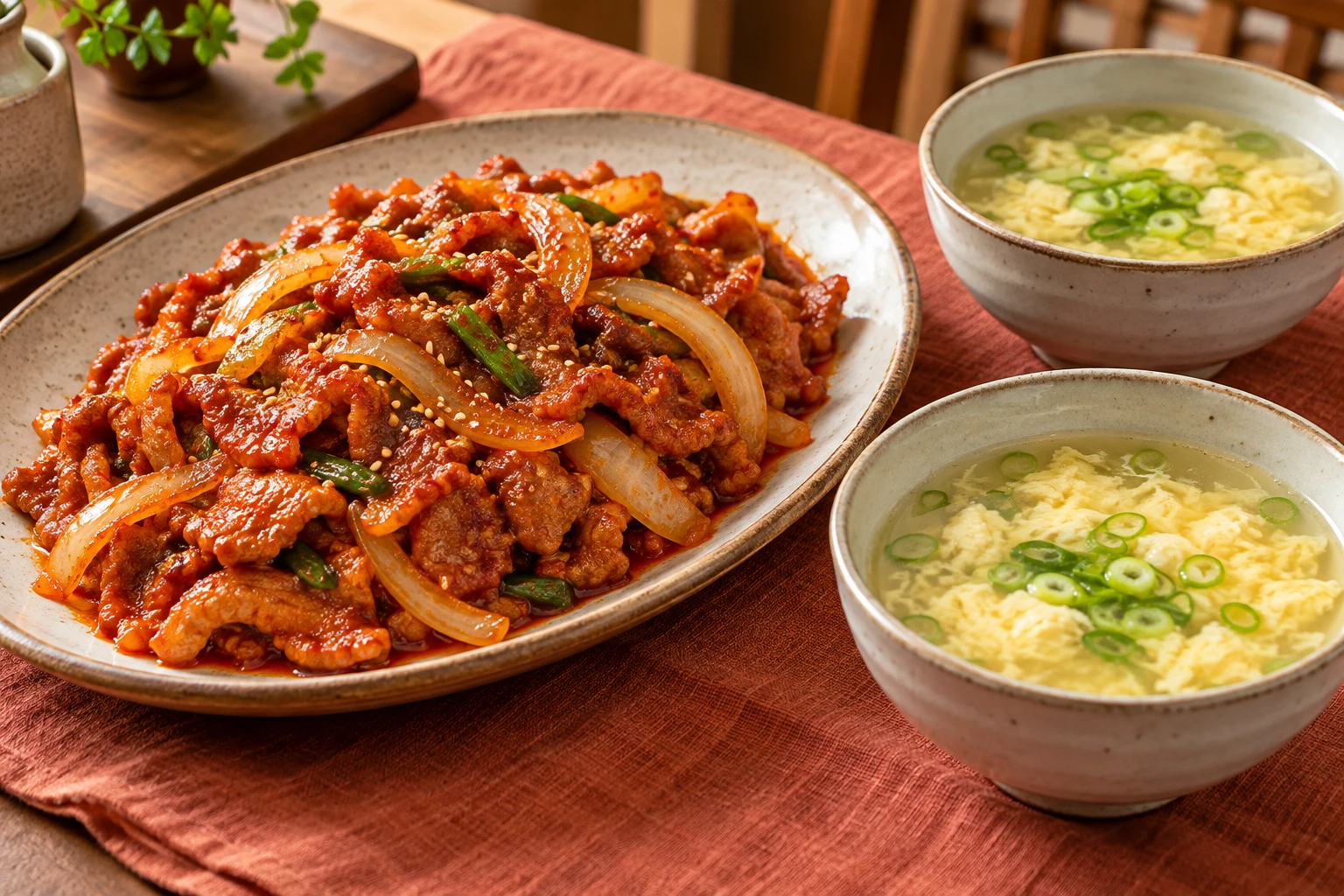 Spicy Pork + Egg Soup — cooked and ready to enjoy together
